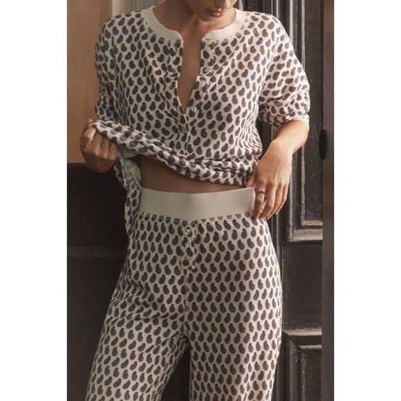 By Anthropologie Waffle-Knit Pajama Pants Ribbed High Waisted Pull-on L-P 273516 - Picture 2 of 13